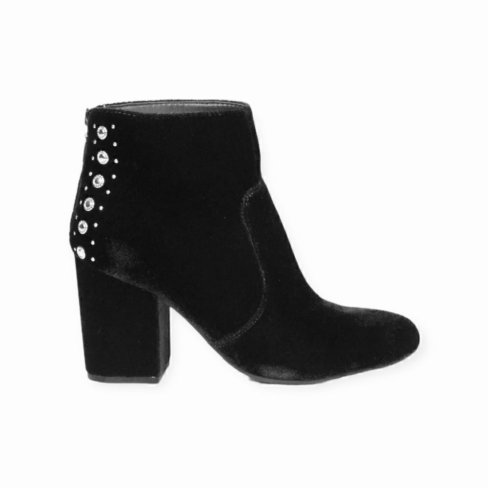 G By Guess Black Velvet 3 3/8" Heeled Studded Ankle Boots Size 8